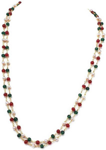 PRIYANSHU INDUSTRIES New Diamond Designer Multicolour Gold Plated Vintage Handmade Ruby Emerald and Pearl Beads Chain Necklace Matar Mala Party Wear , Daily Wear Marriage Party for Women and Girls Stone, Alloy Chain Set