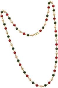 PRIYANSHU INDUSTRIES New Diamond Designer Multicolour Gold Plated Vintage Handmade Ruby Emerald and Pearl Beads Chain Necklace Matar Mala Party Wear , Daily Wear Marriage Party for Women and Girls Stone, Alloy Chain Set