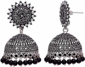 KYOOT JEWELS Oxidized Silver Black Pearl Drop Afgani Jhumka Pearl German Silver Jhumki Earring