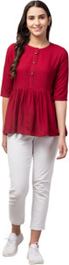Arvyk Fashion House Casual Solid Women Maroon Top