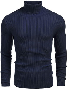 SDK Self Design Men High Neck Navy Blue T-Shirt