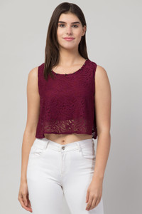 ADDICTED ATTIRE Casual Self Design Women Maroon Top
