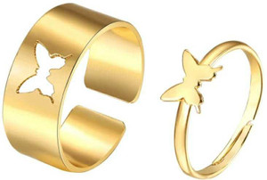 vien Gold Color Butterfly Rings For Women Men Lover Couple Ring Set Friendship Engagement Wedding Band Open Ring Stainless Steel Sterling Silver Plated Ring Set