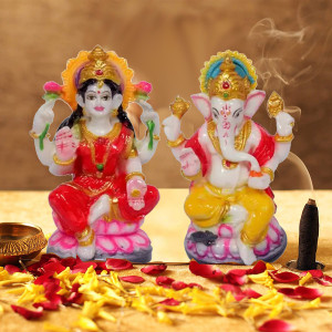 Green Value Diwali Pooja Maa Laxmi with God Ganesha Idol | Laxmi Ganesh Murti set for Table Decoration & Gift Decorative Showpiece  -  12 cm