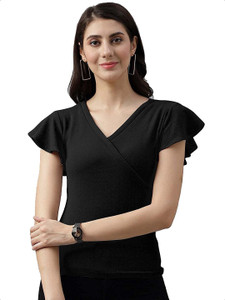 LOOKMARK Casual Solid Women Black Top