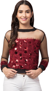 Fabitto Casual Embellished Women Red Top