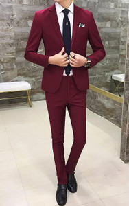 TRULYFEB SLIM FIT Solid Men Suit