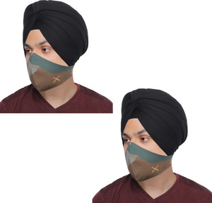 MASQ 3 Layer Embroidered, Designer, Fashionable & Protective, Size Adjustable Cotton Cloth Face Mask combo for Sikhs Scarf_Camouflage_02 Reusable, Washable Cloth Mask