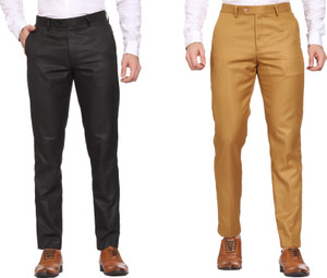 Maleno Slim Fit Men Black, Gold Trousers