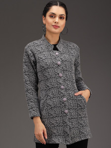 eWools Woven Collared Neck Casual Women Grey Sweater