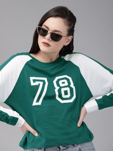 Roadster Printed Women Round Neck Green T-Shirt
