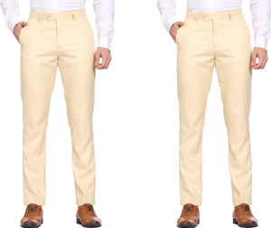 SYLZON Slim Fit Men Cream Trousers
