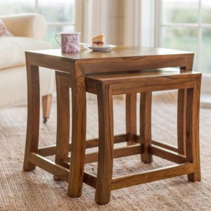 UNITEK FURNITURE Sheesham Wood Bedside Nesting Table Stools for Home and Office Decor (Brown) -Set of 2 Solid Wood Nesting Table