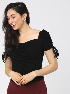Tokyo Talkies Casual Solid Women Black Top