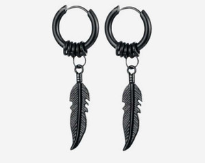 HOUSEOFTRENDZZ Angel Wing Earring - Mens Silver Hoop Earring - Unisex Hoops - Oxidized Sterling Silver Jewelry for Men - Gothic Style Earring - Dangle Wing Earring Stainless Steel Hoop Earring (PACK OF 1 PAIR) TITANIUM BLACK Metal Hoop Earring, Cuff Earring, Drops & Danglers, Tassel Earring