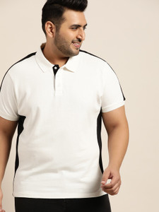 Sztori Solid Men Polo Neck White, Black T-Shirt