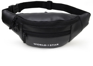 Worldstar ROCCK LEATHER BLACK WAIST BAG Elegant Style Travel Pouch Passport Holder with Adjustable Strap