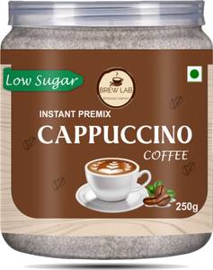 Brew Lab instant Cappuccino Coffee Premix with Low Sugar| 3 Steps Preparations- No Equipment Required 250g Instant Coffee