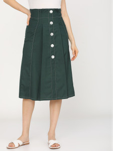 Tokyo Talkies Solid Women A-line Green Skirt