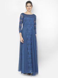 Eavan Women Empire Waist Blue Maxi/Full Length Dress
