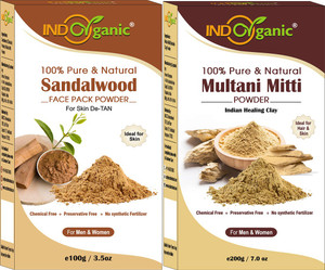 Indo Organic Multani Mitti and Sandalwood Face Pack Powder Combo Set
