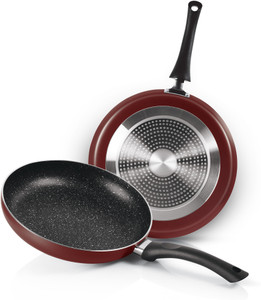 MILTON Pro Cook New Granito My kitchen Set of 2, (Tawa 28 cm and Fry Pan 24 cm) Burgundy Induction Bottom Non-Stick Coated Cookware Set