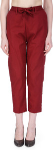 Plus Size Regular Fit Women Maroon Trousers