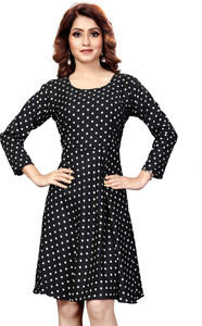 HASMI TRENDZ Women Fit and Flare Black Knee Length Dress