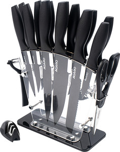 अगारो Multi Utility SS Black Professional Kitchen All -In-One with Scissors स्टील चाकू, कैंची, पीलर
