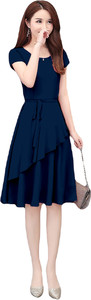 GG FASHION Women Layered Black Knee Length Dress