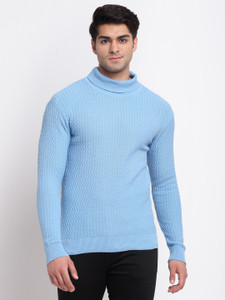 Club York Self Design Turtle Neck Casual Men Blue Sweater