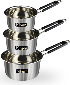 Kihom Stainless Steel (22 Guage, Heavy Material & Long Life) Sauce Pan / Milk - Tea PAN 3 pcs Combo Set Capacity:- 2, 1.5, 1 Liter Sauce Pan 15.5...