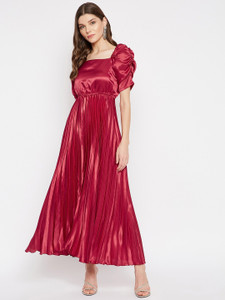U&F Women Maxi Maroon Full Length Dress