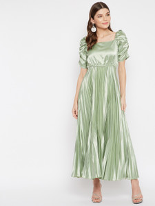 U&F Women Maxi Light Green Full Length Dress