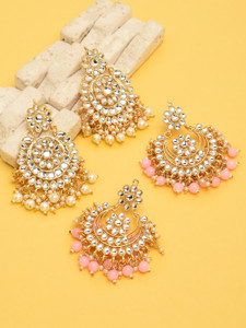 ZAVERI PEARLS Combo of 2 Kundan & Pearl Traditional Stone Drops & Danglers, Chandbali Earring