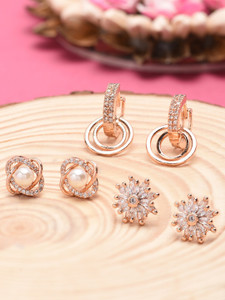 ZAVERI PEARLS Combo of 3 Cubic Zirconia Brass Earring Set