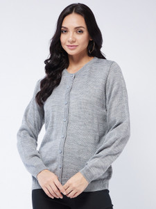Modeve Solid V Neck Casual Women Grey Sweater