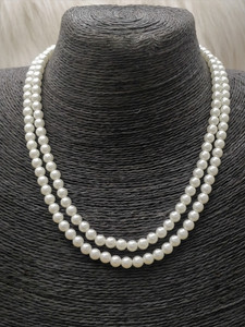 Jewelopia Freshwater Natural Pearl Necklace double strand 8 mm Pearl Mother of Pearl Necklace