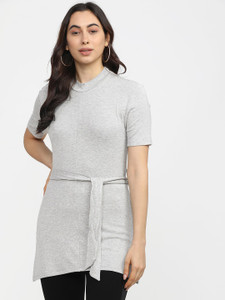 Tokyo Talkies Casual Solid Women Grey Top