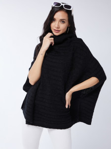 Modeve Self Design Cowl Neck Casual Women Black Sweater