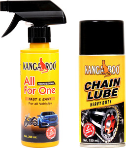KANGAROO Chain Lube 150 Ml + All-for-One 200 Ml ( Moter Bike Polish and Chain Lube ) Chain Oil