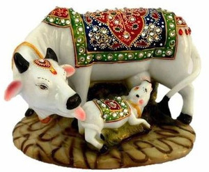 YuviKrissh Polyresin Cow & Calf_01 Decorative Showpiece - 10 cm