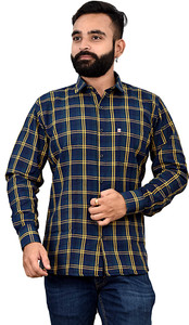 Marc Laurent Men Checkered Casual Yellow Shirt