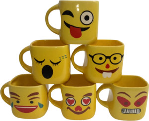 OriginalCeramics Pack of 6 Ceramic Exclusive Emoji Square Shape Tea Cups