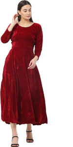 SALONI STYLE Women A-line Maroon Maxi/Full Length Dress