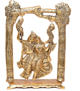 KridayKraft Metal Gold Plated Radha Krishna Idol on Swing Jhula Decorative Showpiece Figurine Religious Idols for Home Office Statue Murti for Decoration & Pooja Purpose Sculpture,Corporate Gift Article... Decorative Showpiece  -  31 cm
