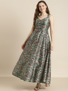 Shae by SASSAFRAS Women Fit and Flare Green Maxi/Full Length Dress
