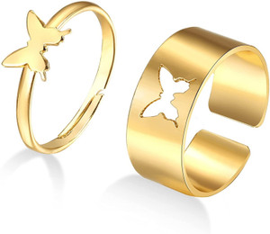 SILVOSWAN Valentine Gifts Butterfly Couple Rings for Girls and Boys Valentine Day Propose Your Girlfriend Stainless Steel Platinum Plated Ring Set