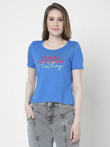 VERO MODA Typography Women Round Neck Blue T-Shirt