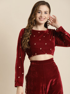 Shae by SASSAFRAS Party Embroidered Women Maroon Top